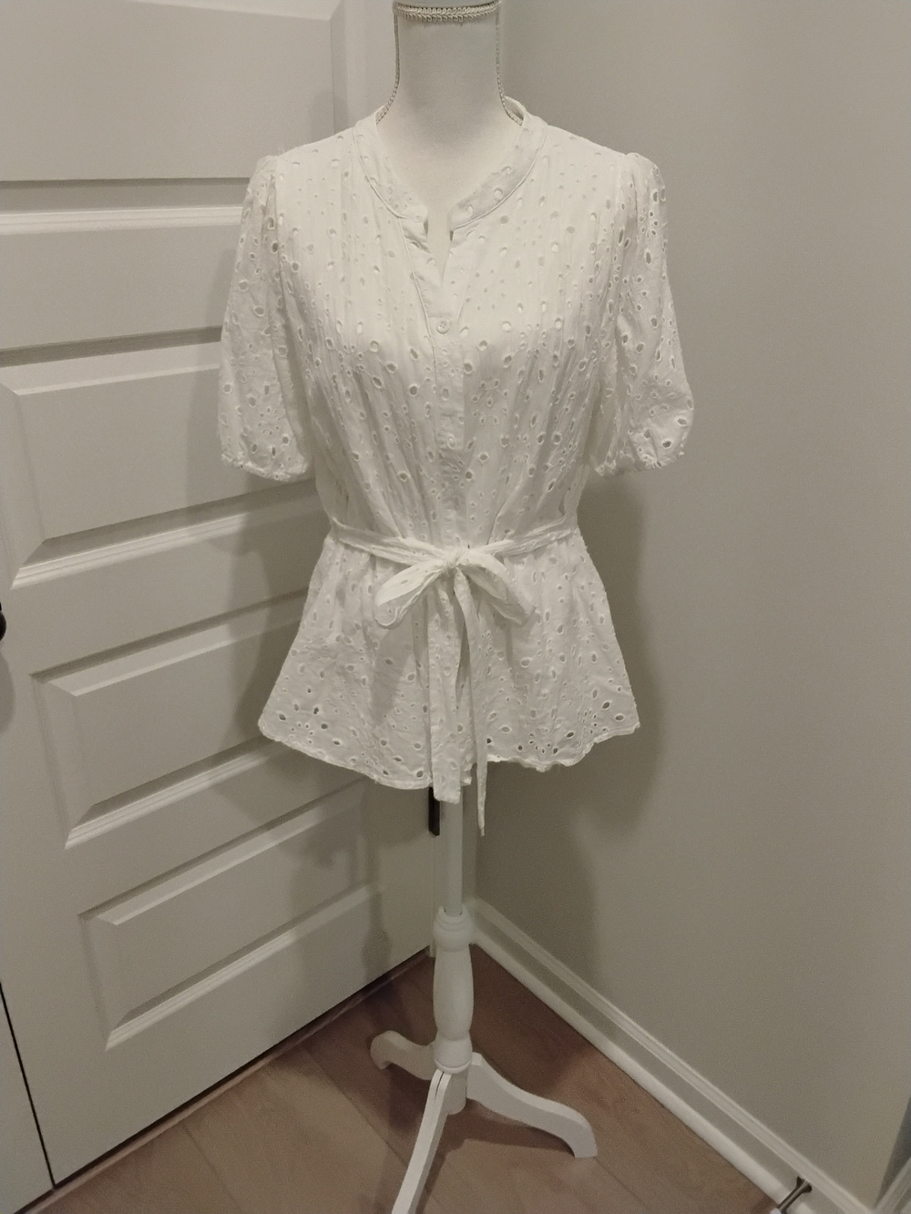 White Eyelet Tie-Waist Blouse